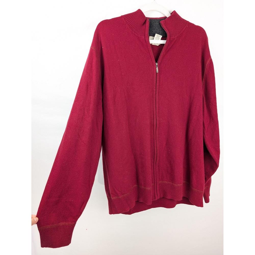LL Bean Mens 100% Cashmere Full Zip Cardigan Sweater Size XL Red Quiet Luxury